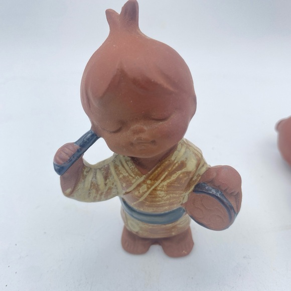 Vtg Japanese Red Clay Pottery Children holding Instruments figurines set of 3 4” - Picture 13 of 16